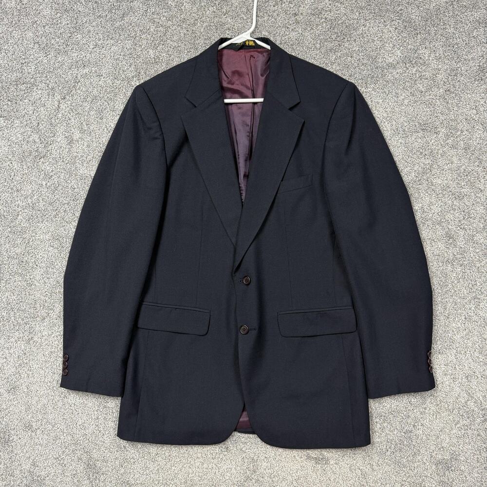 VTG 90s Austin Manor Blazer Mens 40L Blue Button Suit Jacket Preppy Old Money